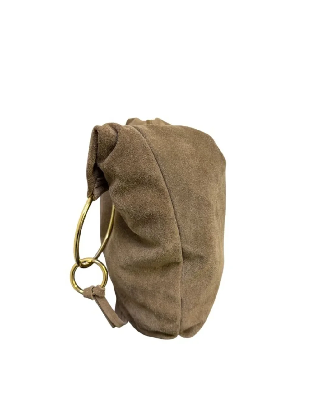 Marlon Brown Suede Hobo Bag With Gold Ring Accents